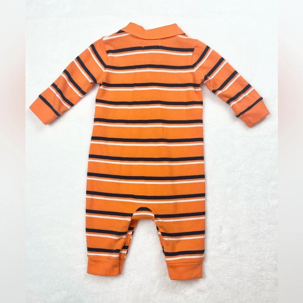 EUC Polo Ralph Lauren 3 Months Orange and Navy Striped Outfit